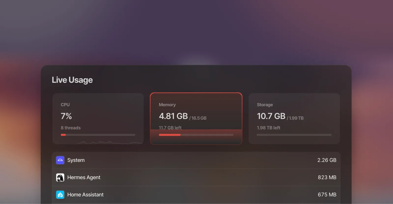 Live usage statistics in umbrelOS