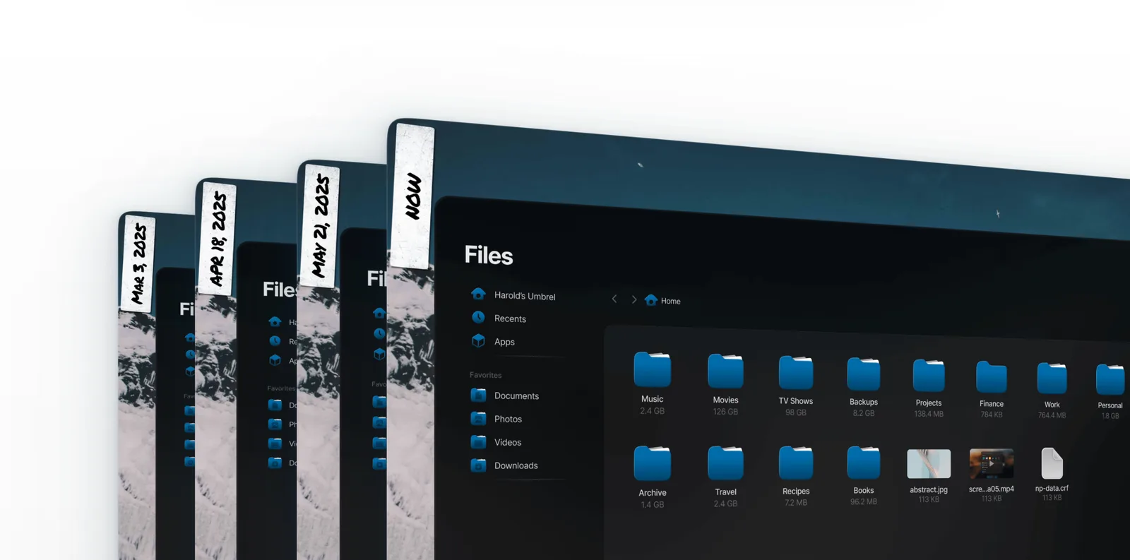 Rewind file recovery timeline in umbrelOS