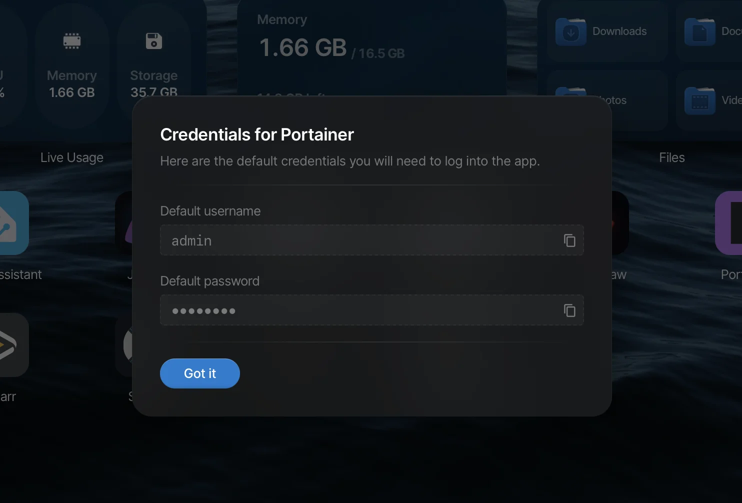 Default credentials detail