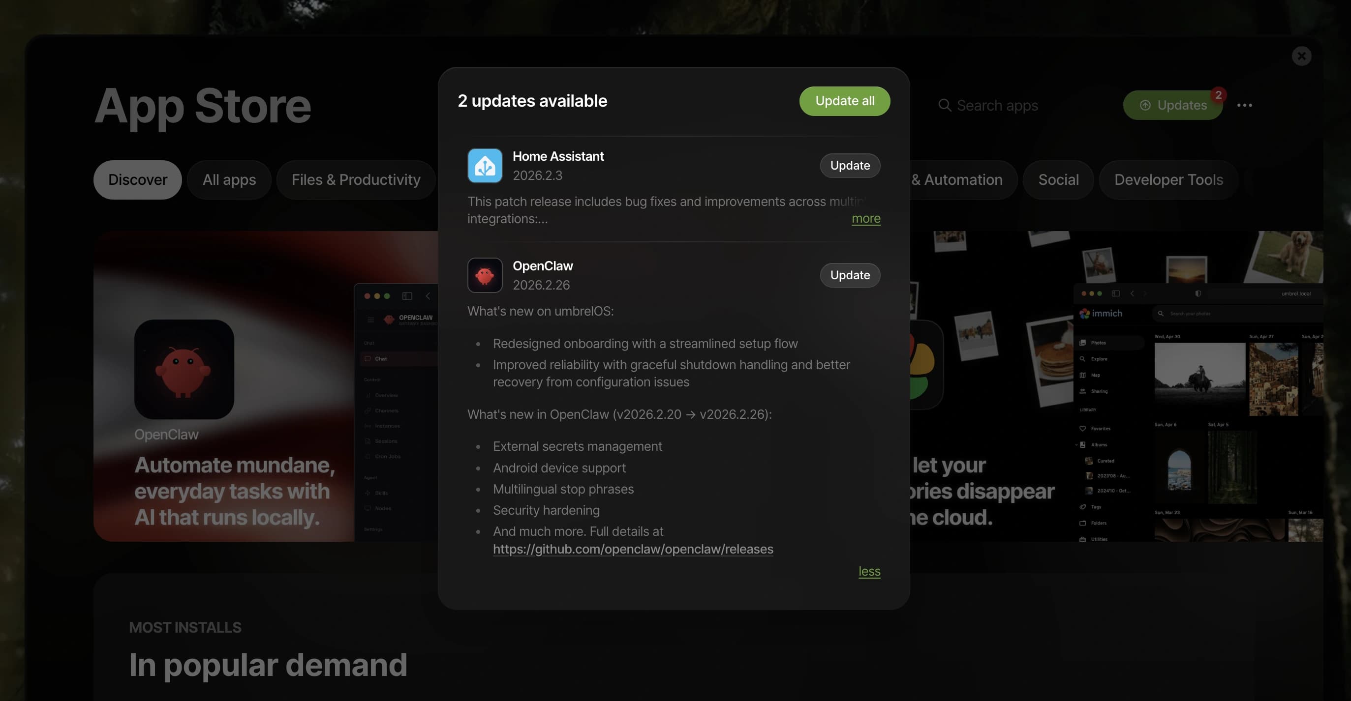 Available updates with release notes detail