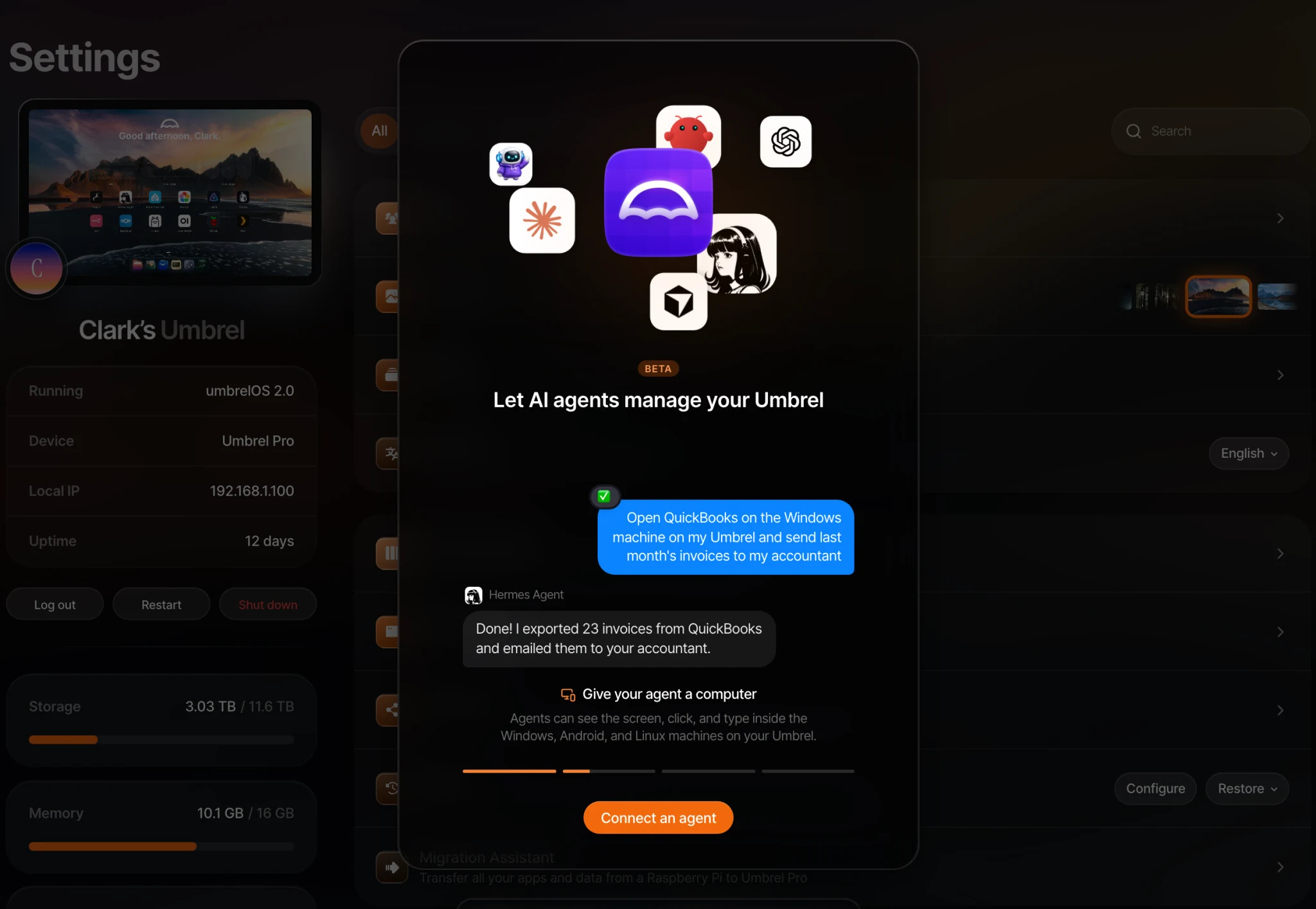 AI agents (MCP) in Settings detail