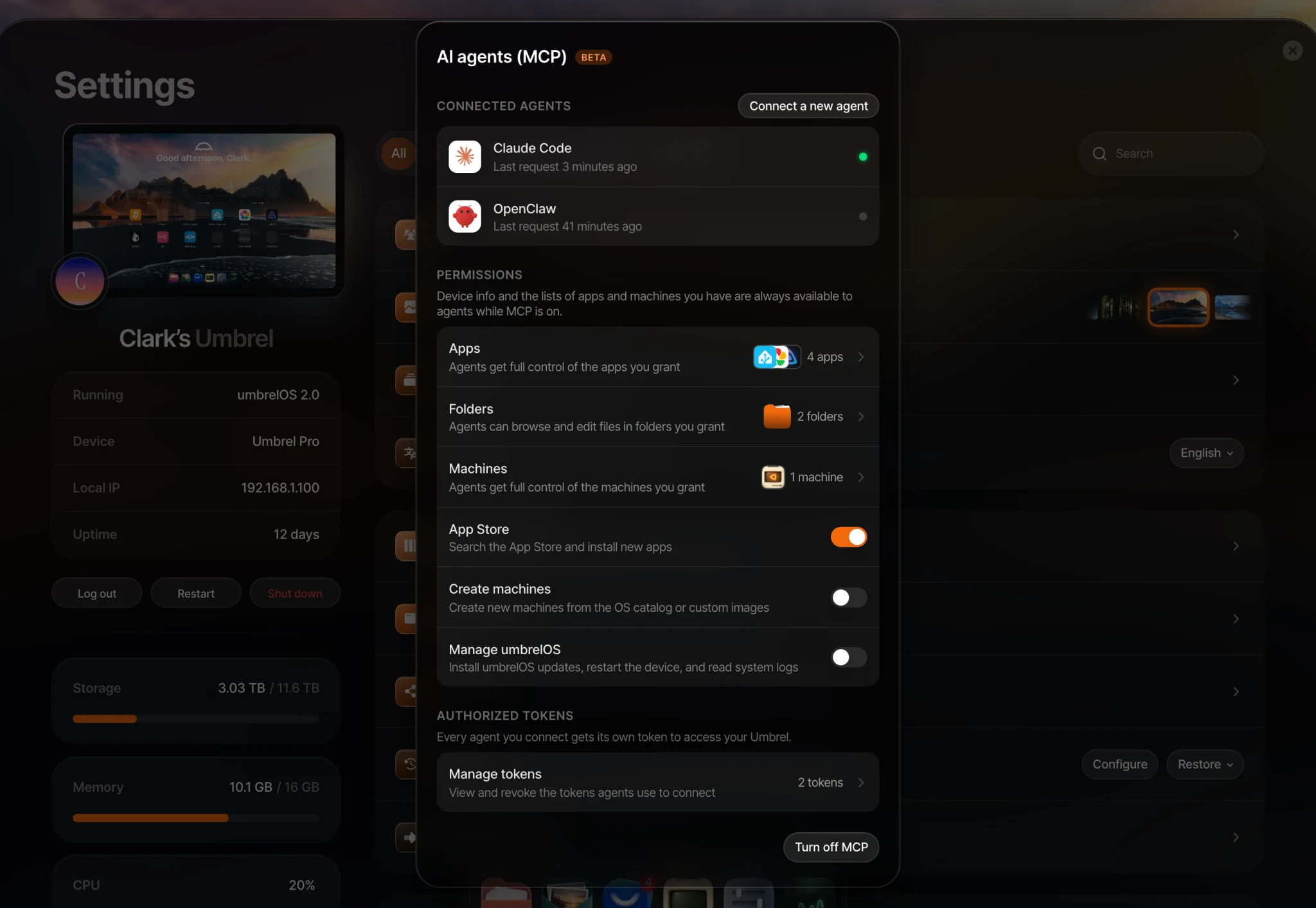 AI agents with two connected agents and their permissions