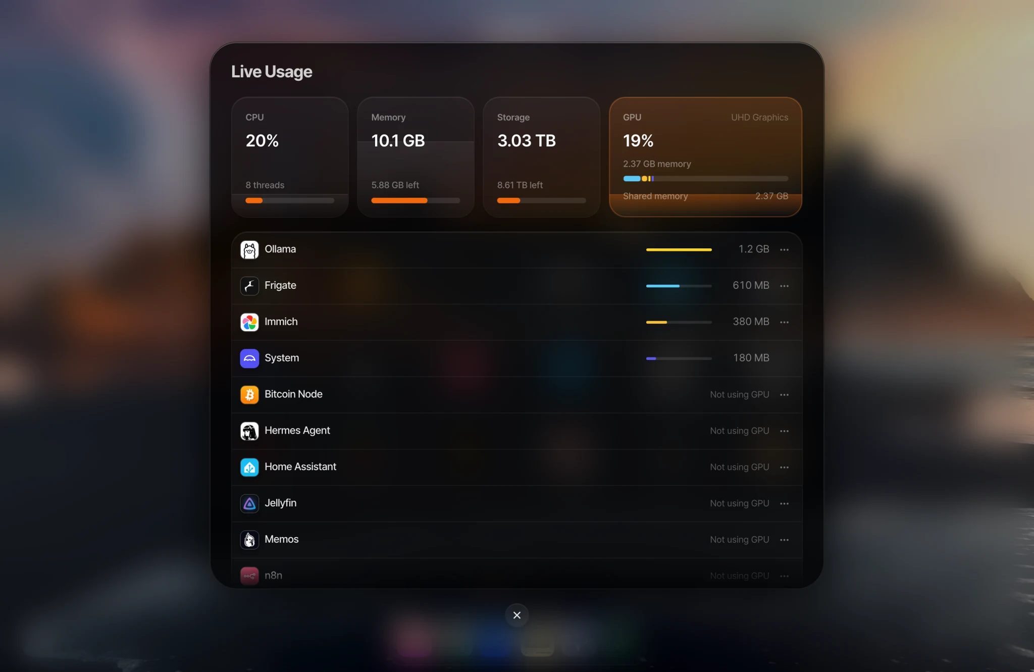 The GPU tab in Live Usage