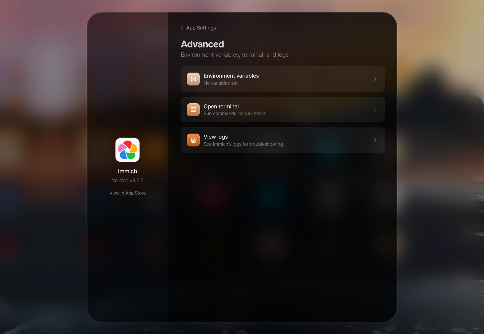 Advanced app settings