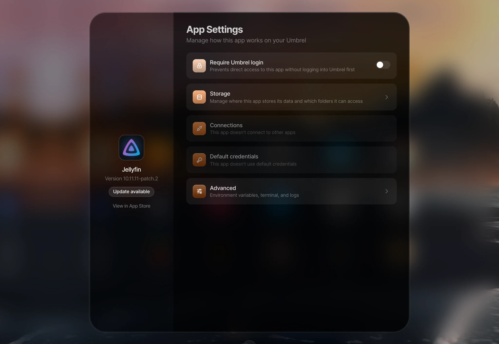 App settings for Jellyfin