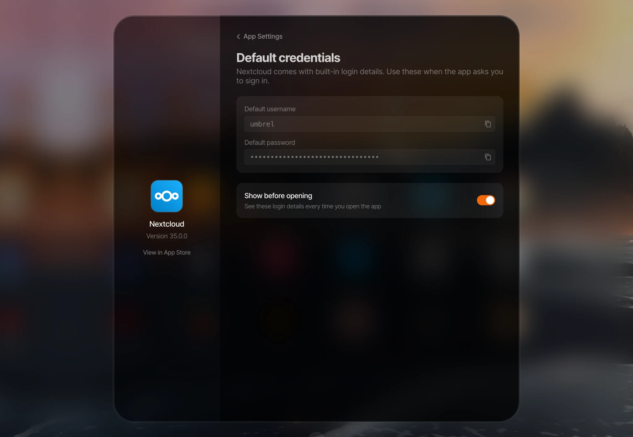 Default credentials for Nextcloud