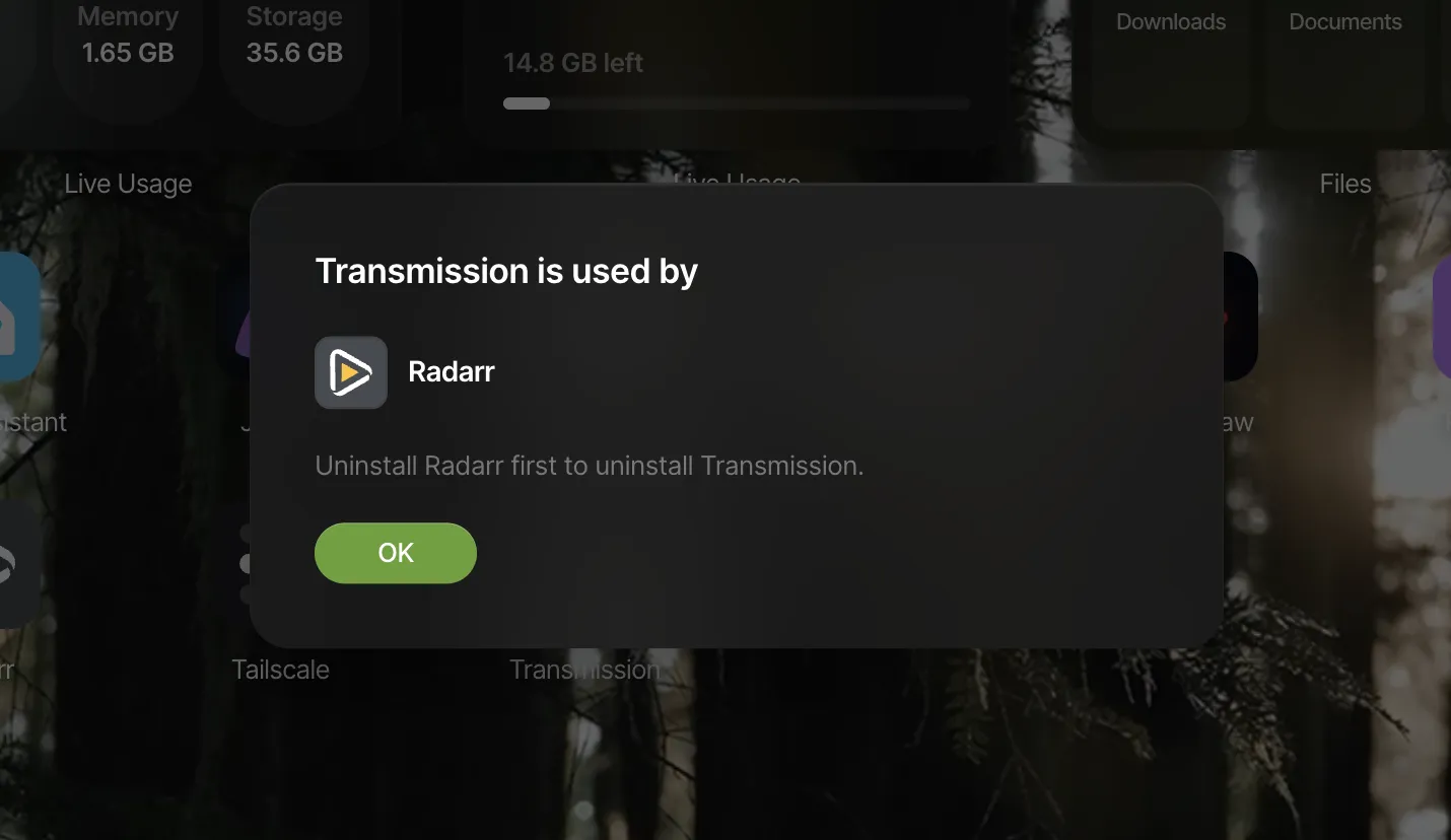 Dependency warning detail