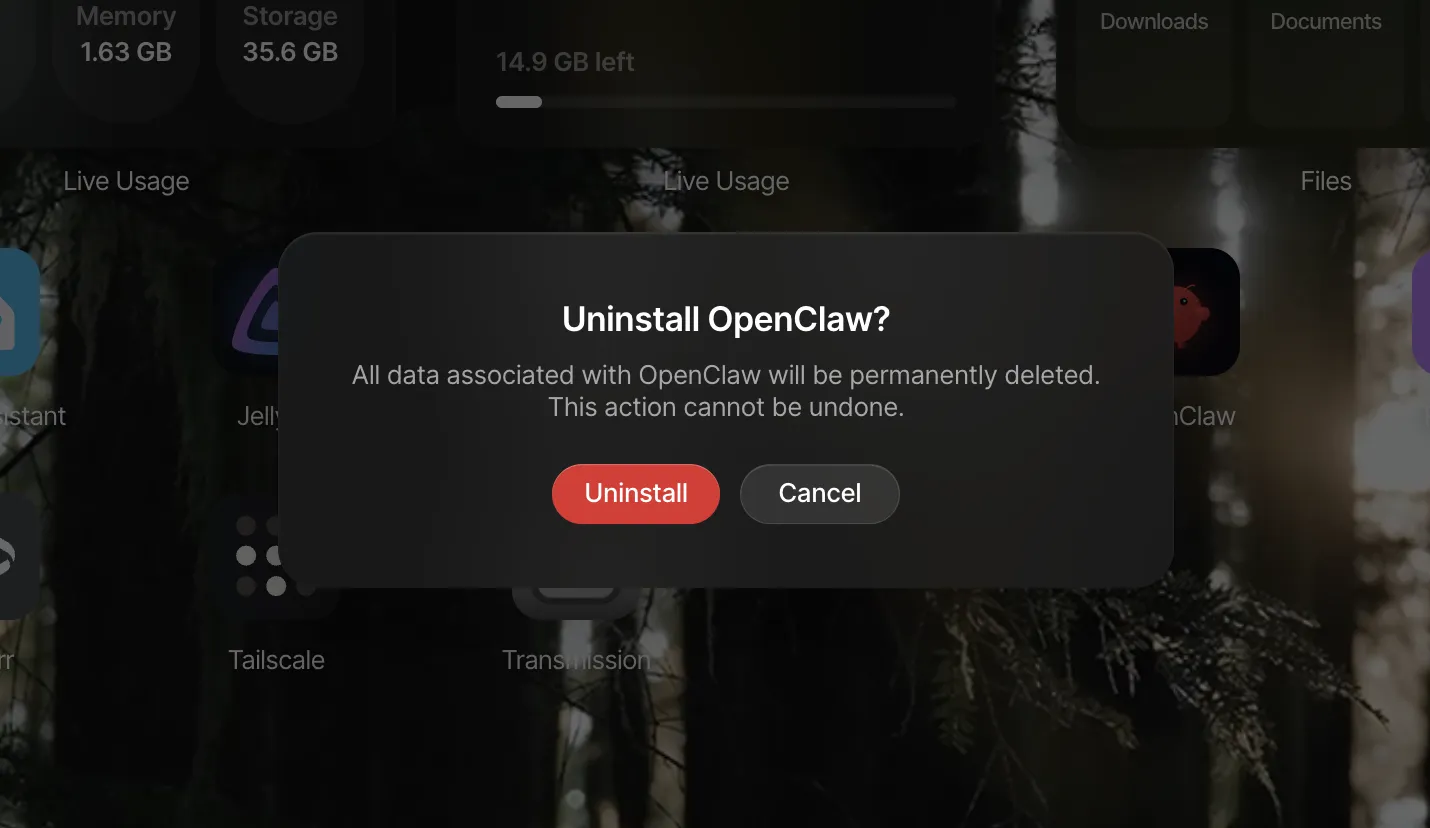 Uninstall confirmation detail
