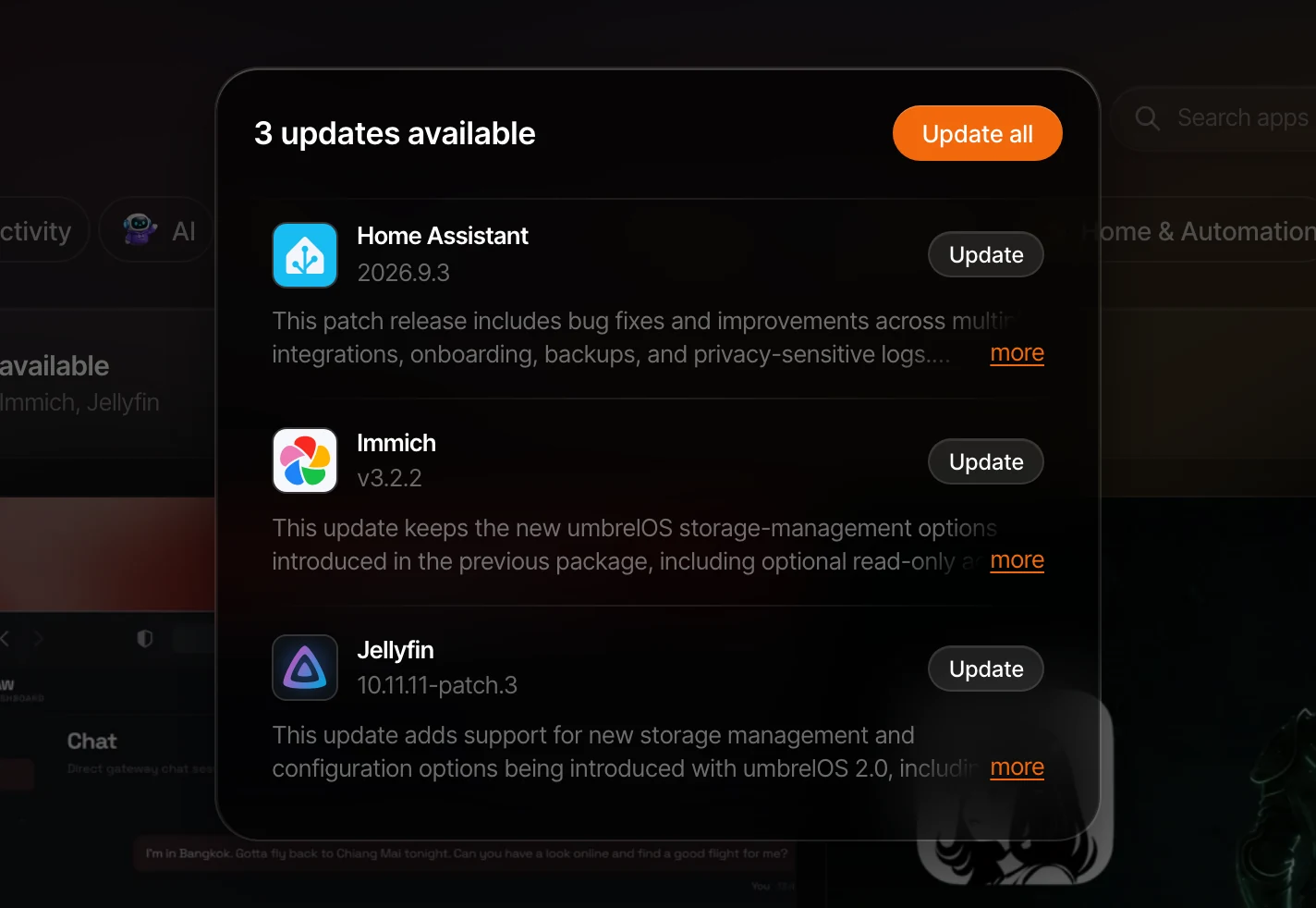 Available updates with release notes detail