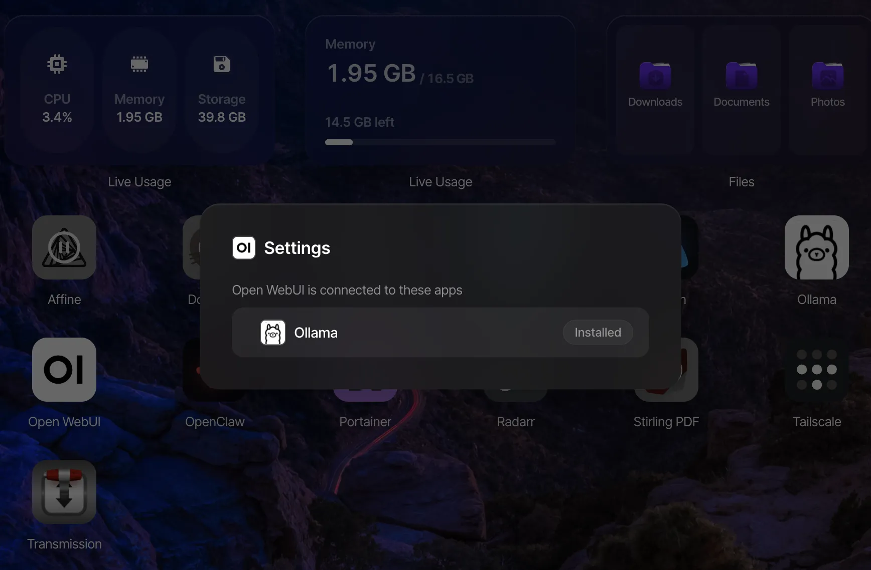 App settings showing dependencies detail