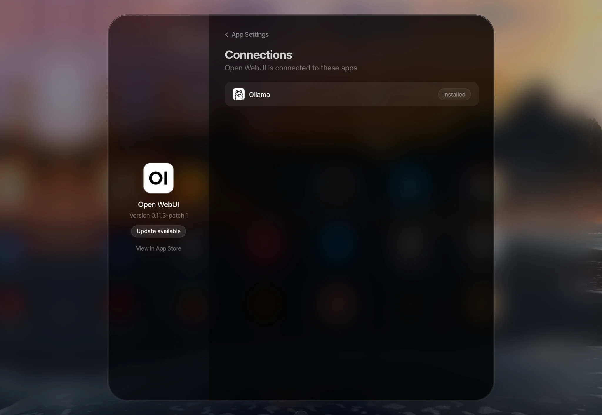 Connections for Open WebUI in app settings