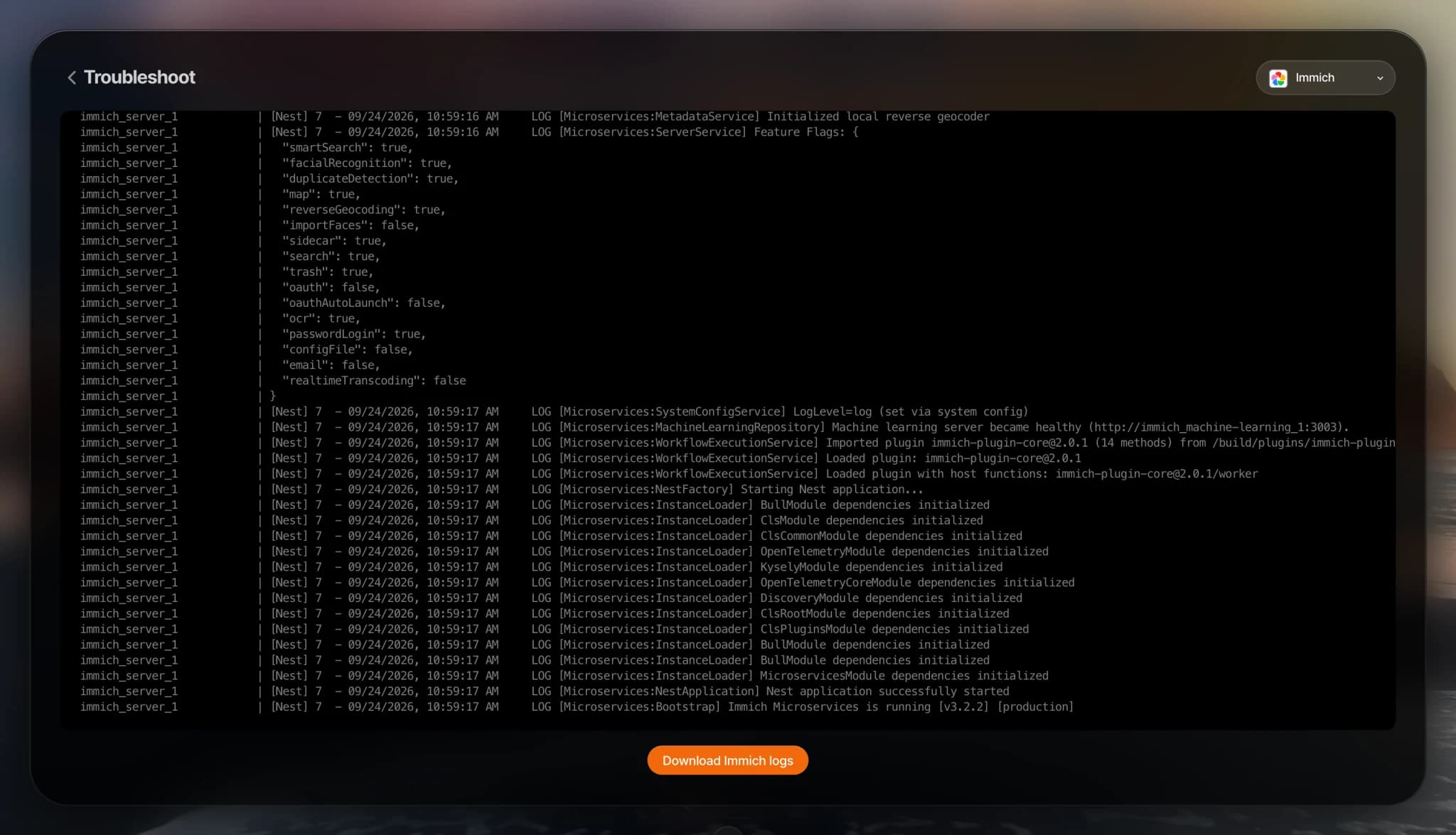 App troubleshoot logs
