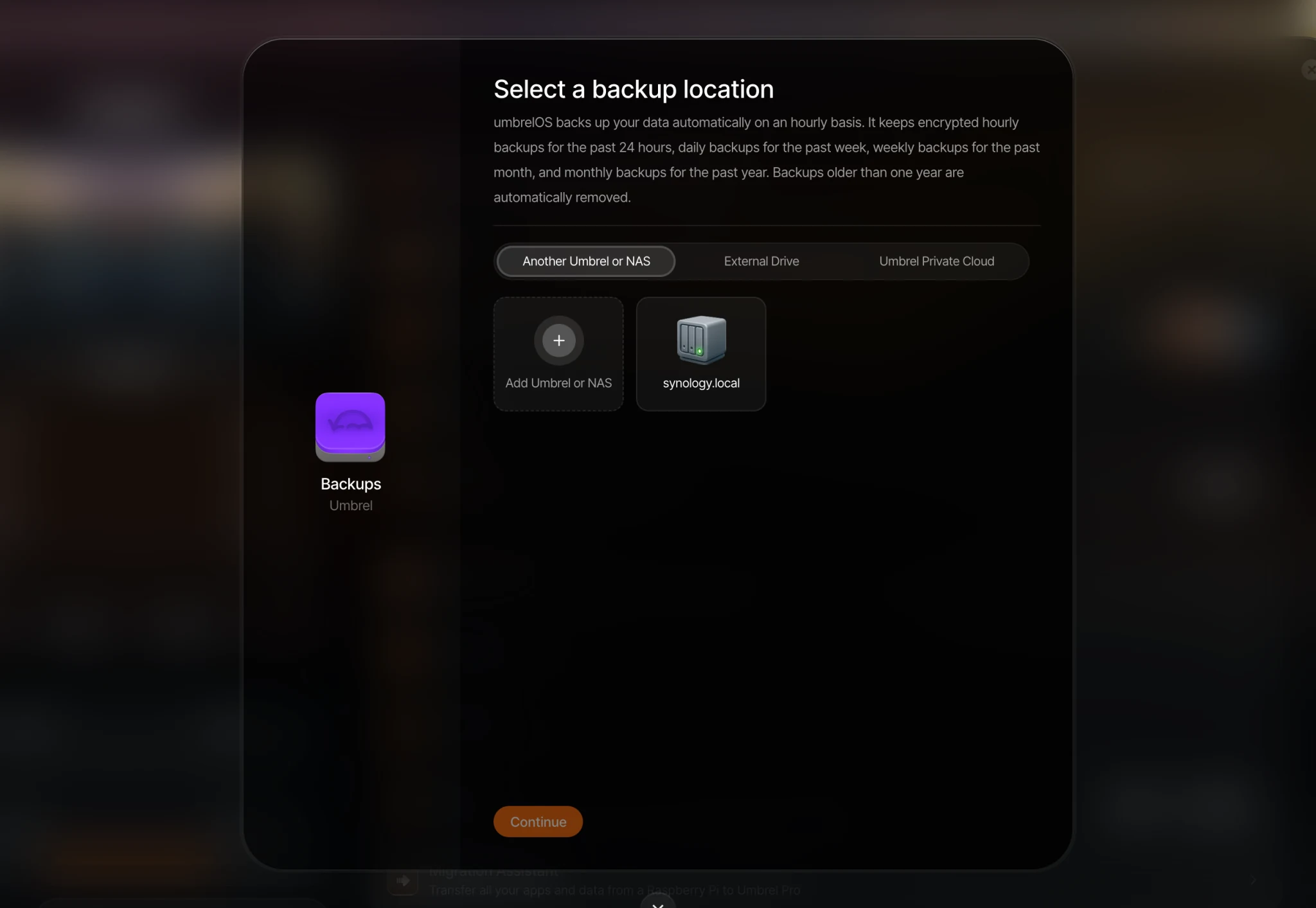 Select a backup location