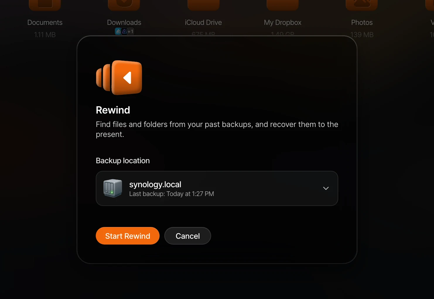 Choose a backup location for Rewind detail