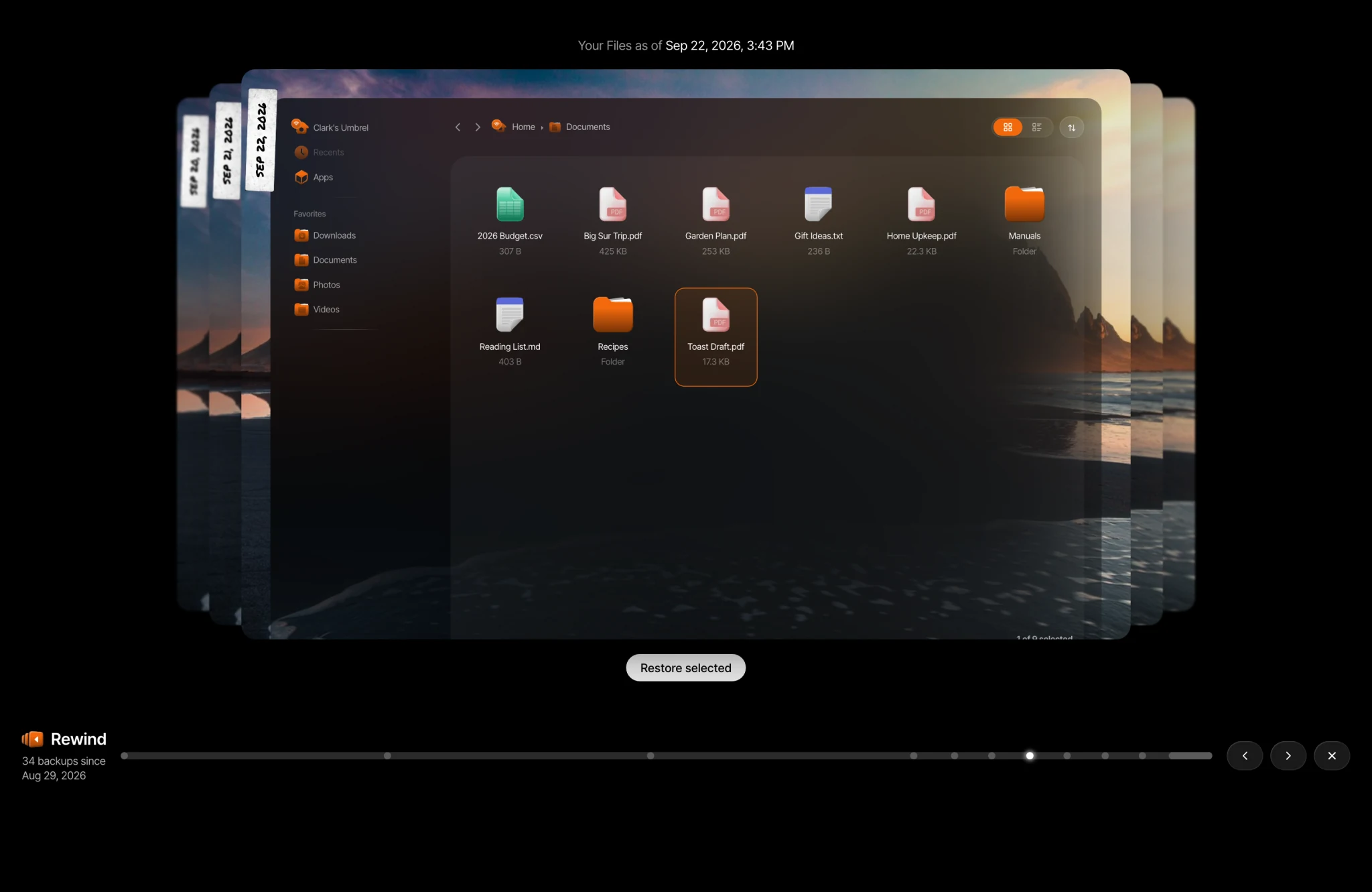Rewind showing Documents as of an earlier backup