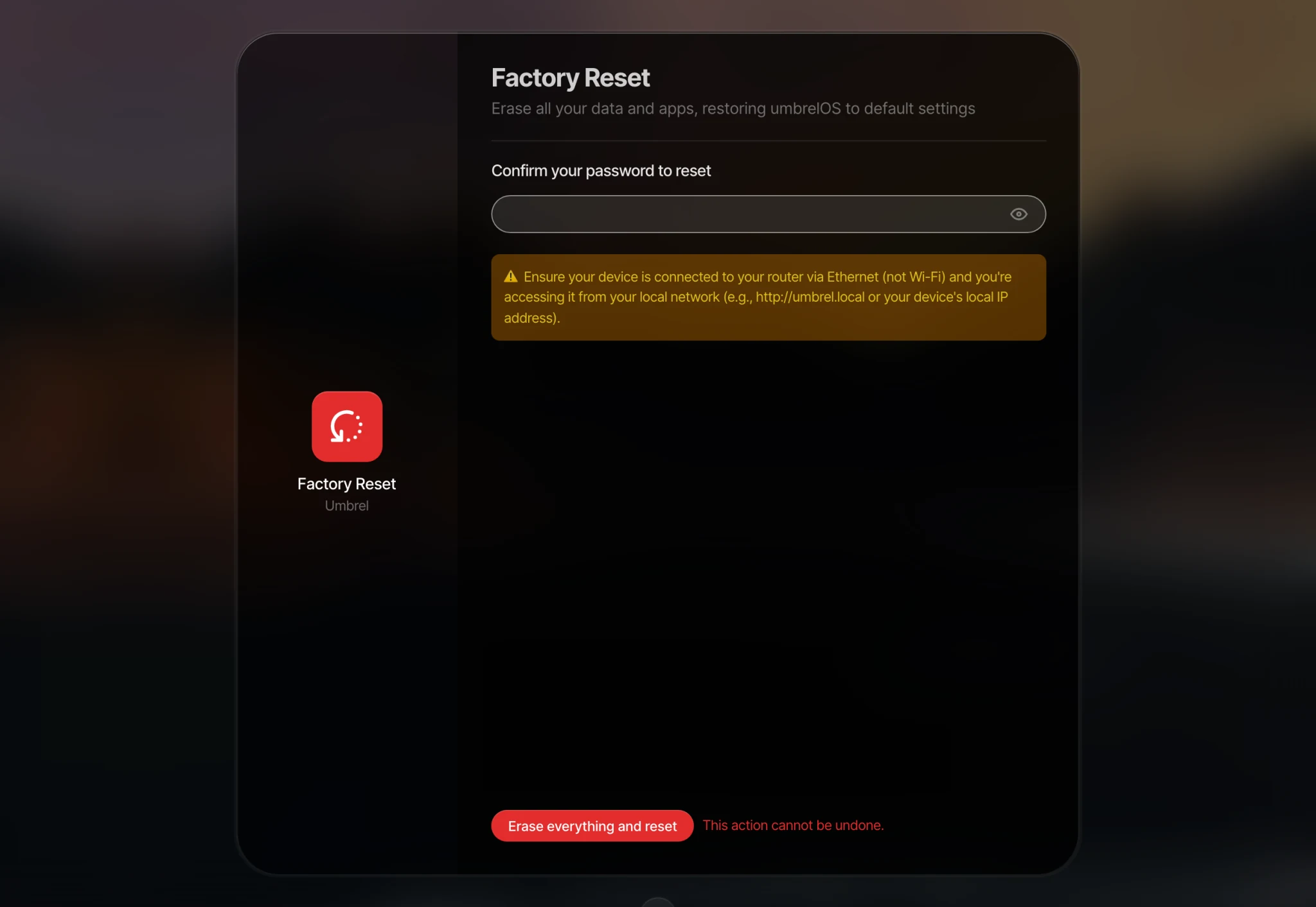 Confirm your password to reset detail