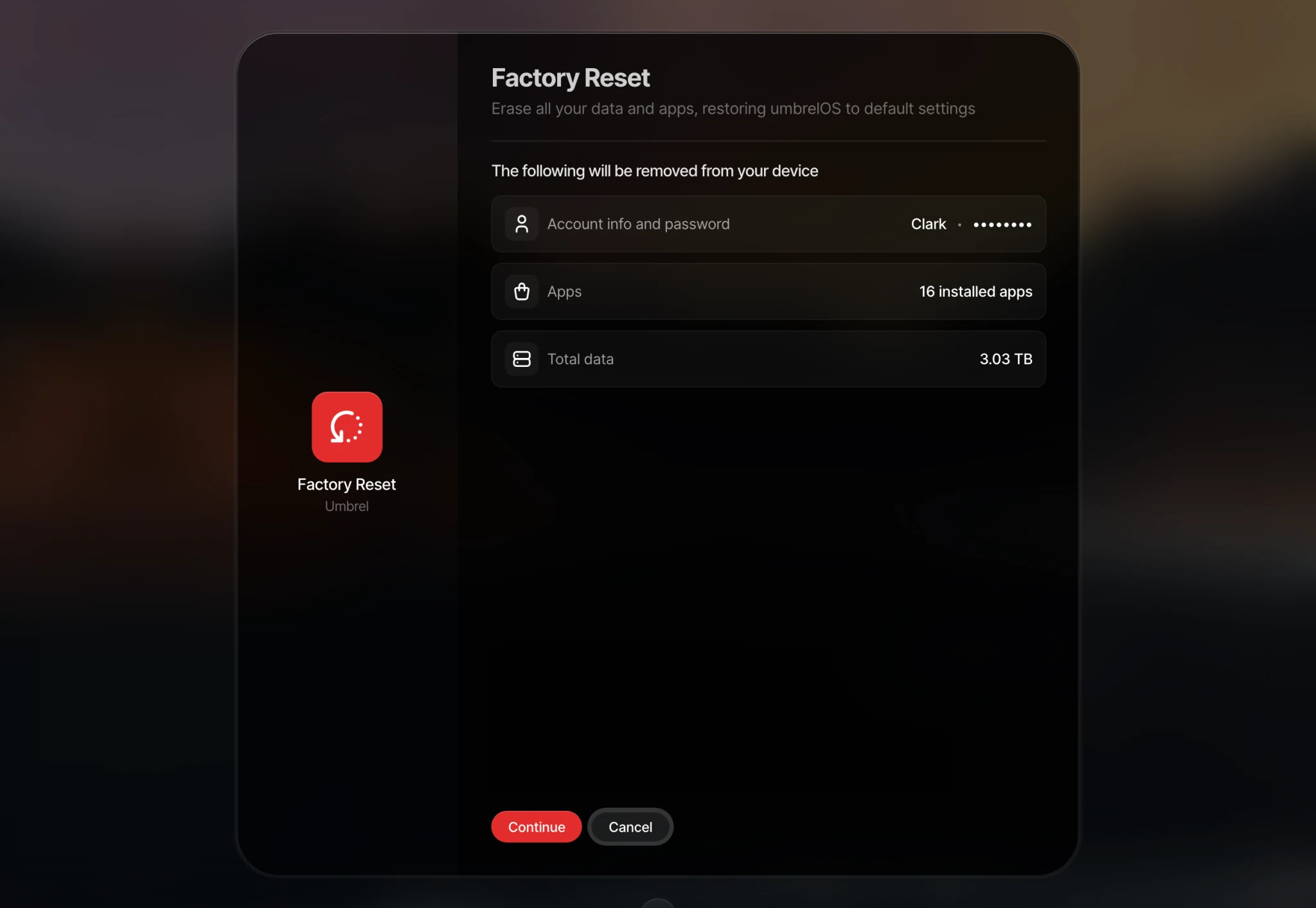 Factory reset detail