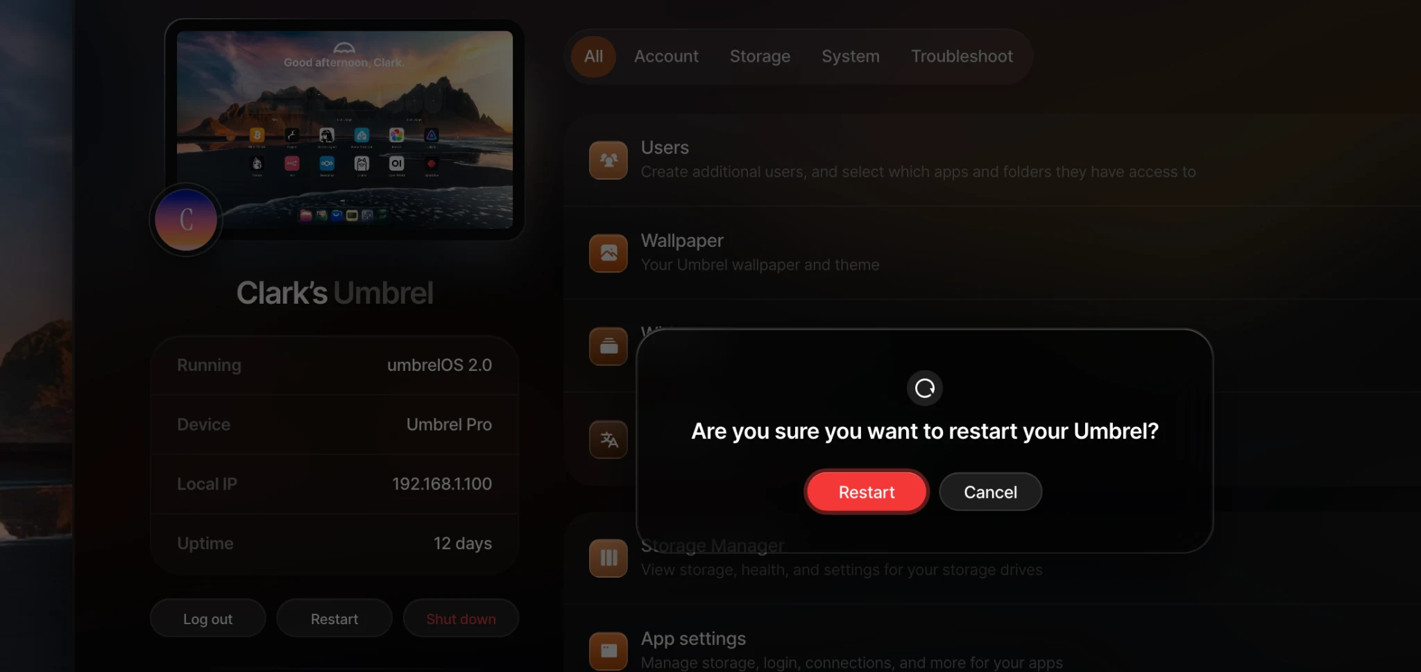 Restart confirmation in Settings detail