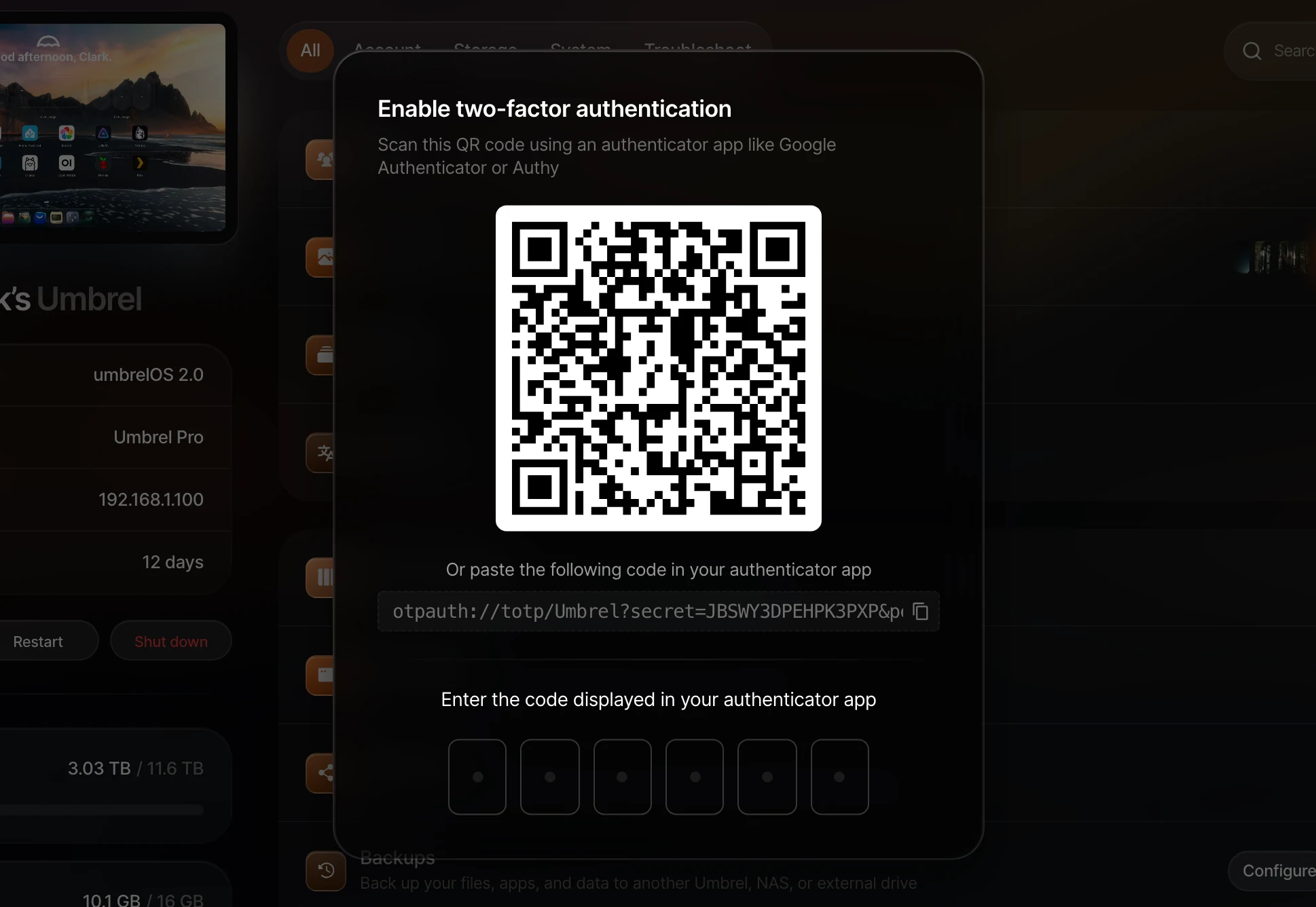 Enable two-factor authentication detail