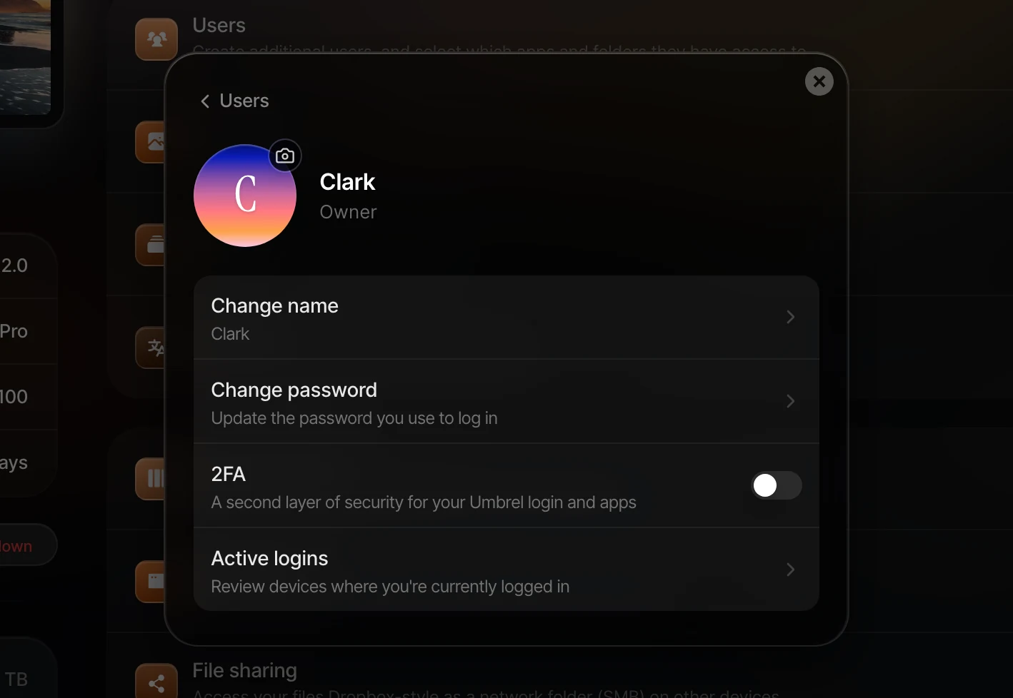 The 2FA switch on the owner's account detail