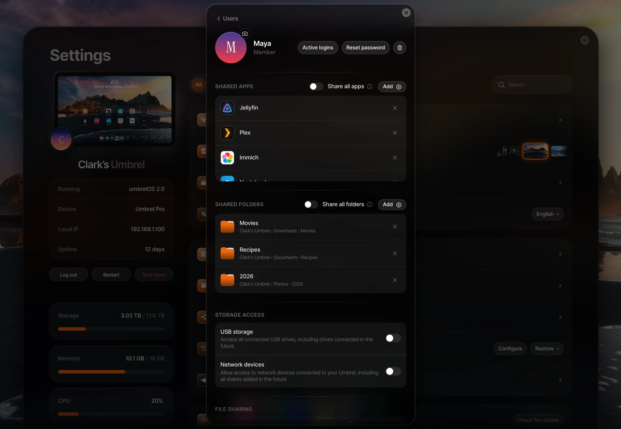 A member's page in Settings > Users detail