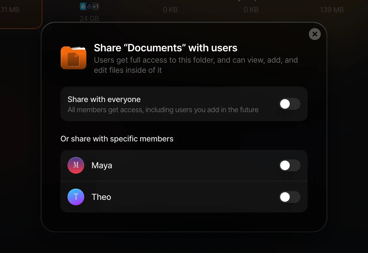 Share a folder with users detail