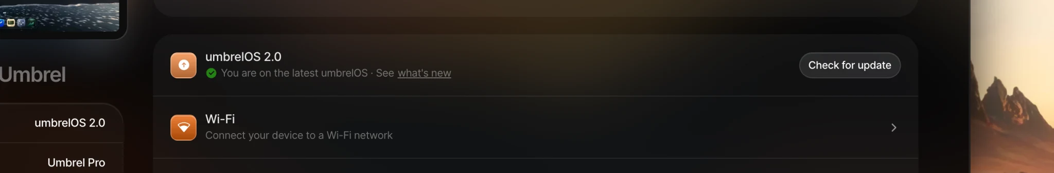 Check for update in Settings detail