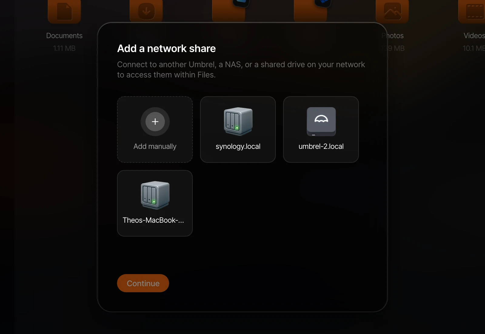 Add a network share detail
