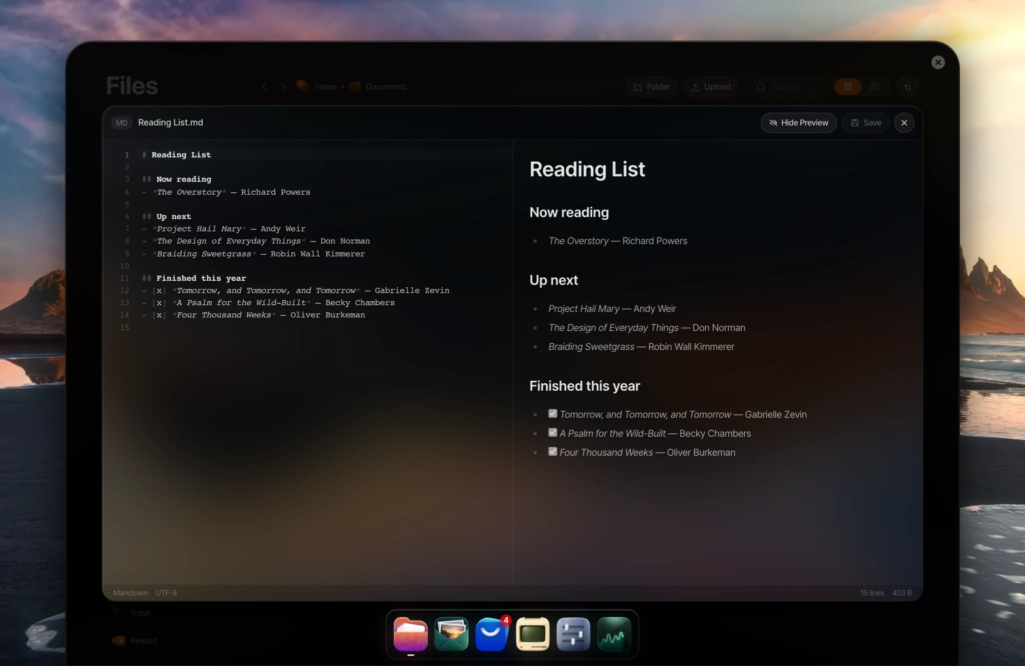 Editing a Markdown file with preview