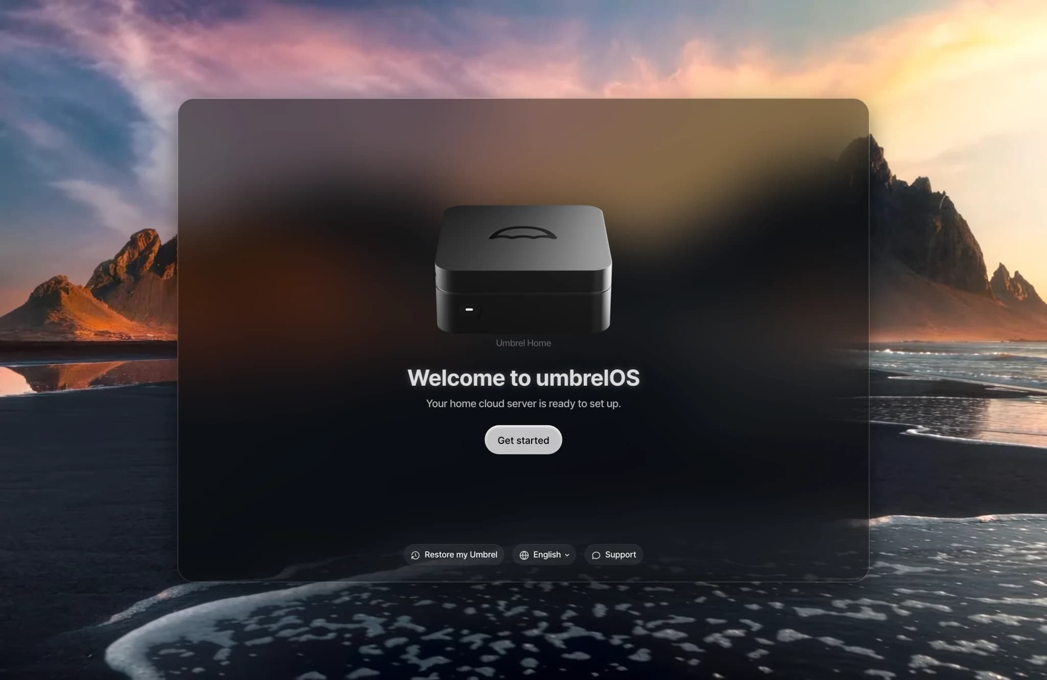 umbrelOS welcome screen on Umbrel Home