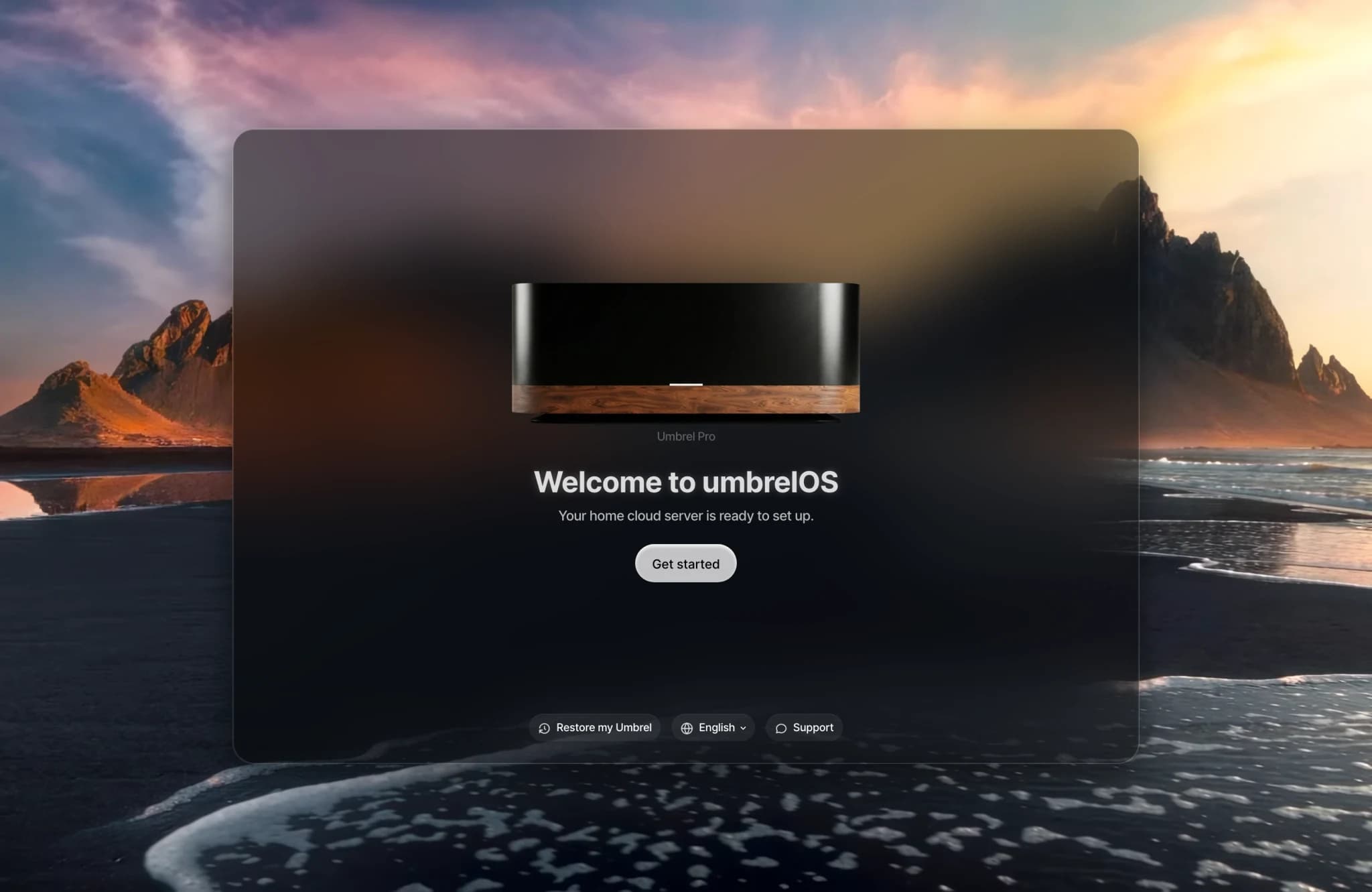 umbrelOS welcome screen on Umbrel Pro