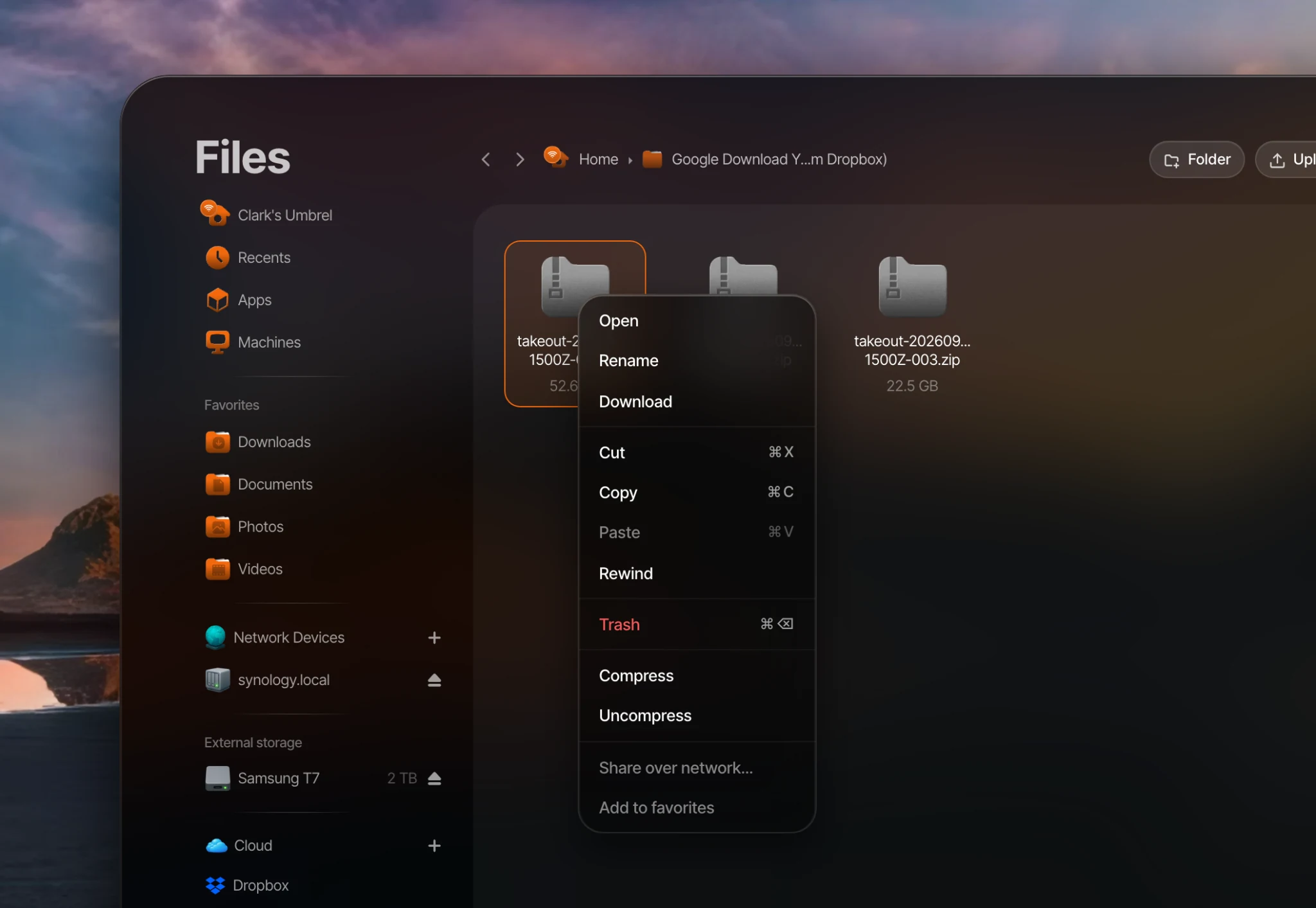 Uncompress a Takeout zip file