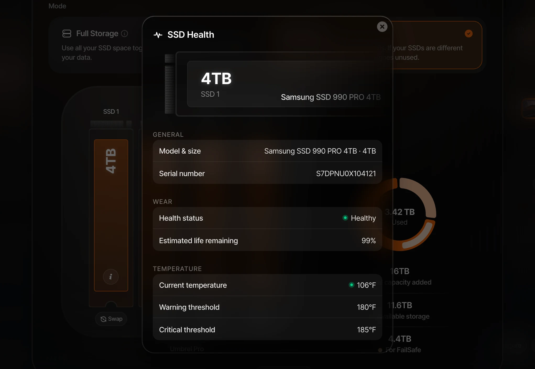 SSD health details detail
