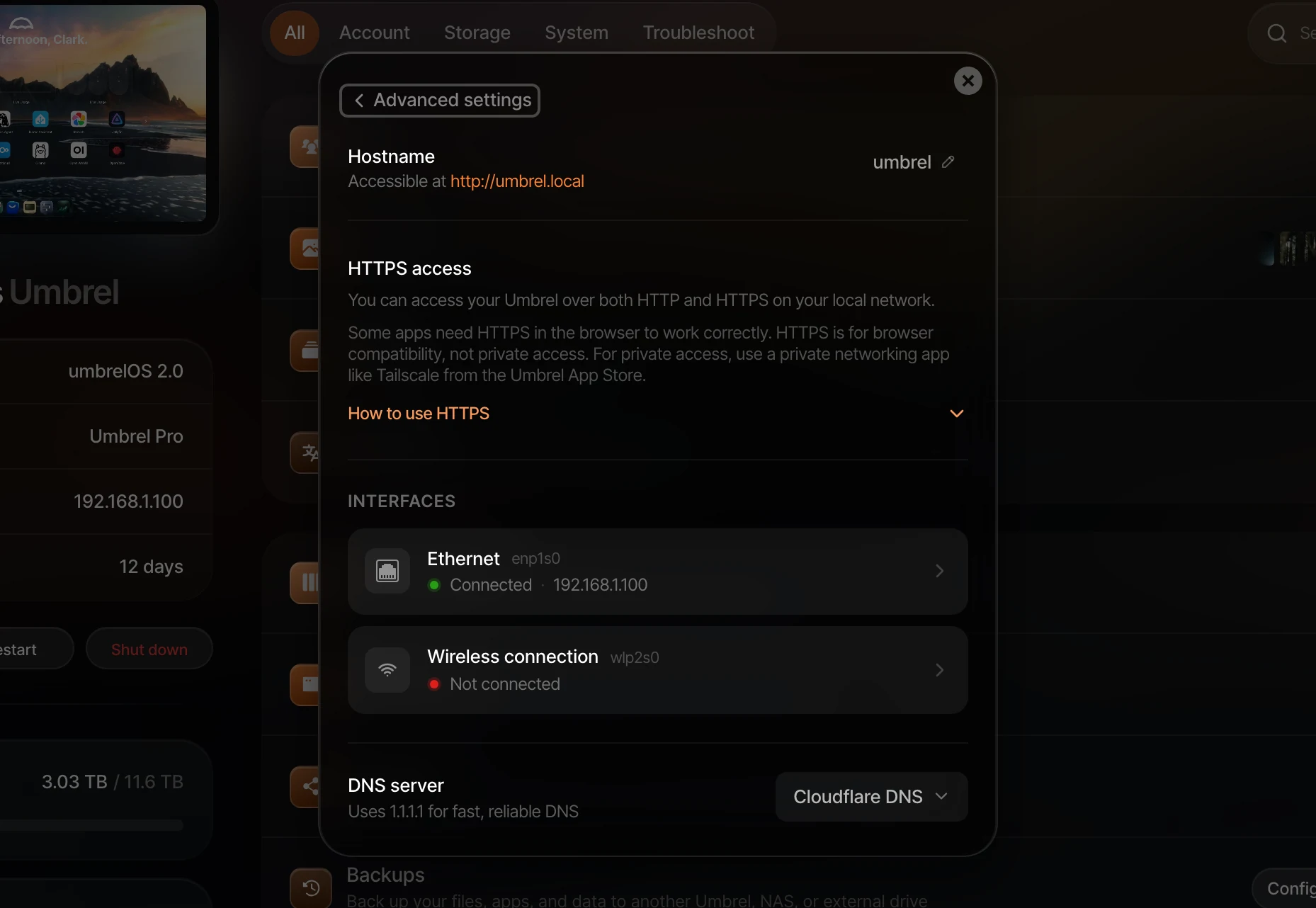 Network settings detail