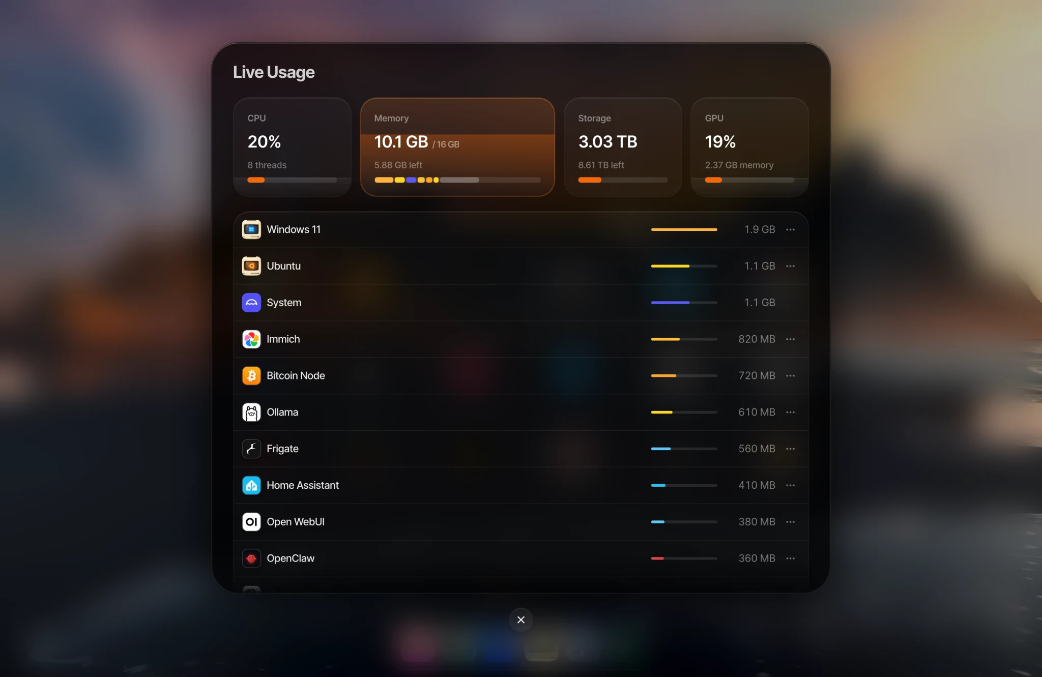 Memory usage in Live Usage