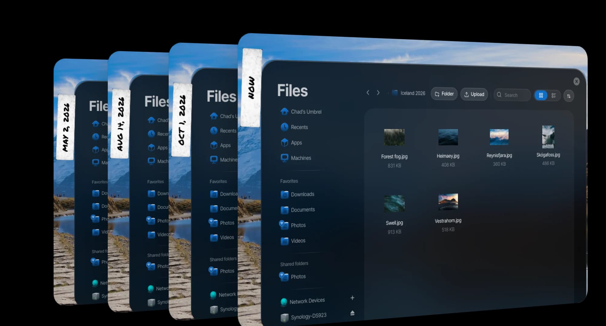 Rewind showing a folder in Files as it was on four different days